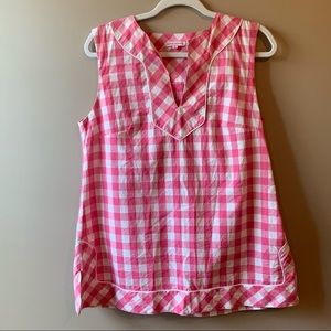 Kayce Hughes Plaid Shirt Pink White Sleeveless 8